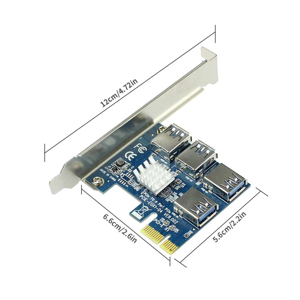 1/3/5/10 vnt. PCI-E, USB Adapteris 4-port PCI-E X1 USB 3.0 Riser Card Extender 