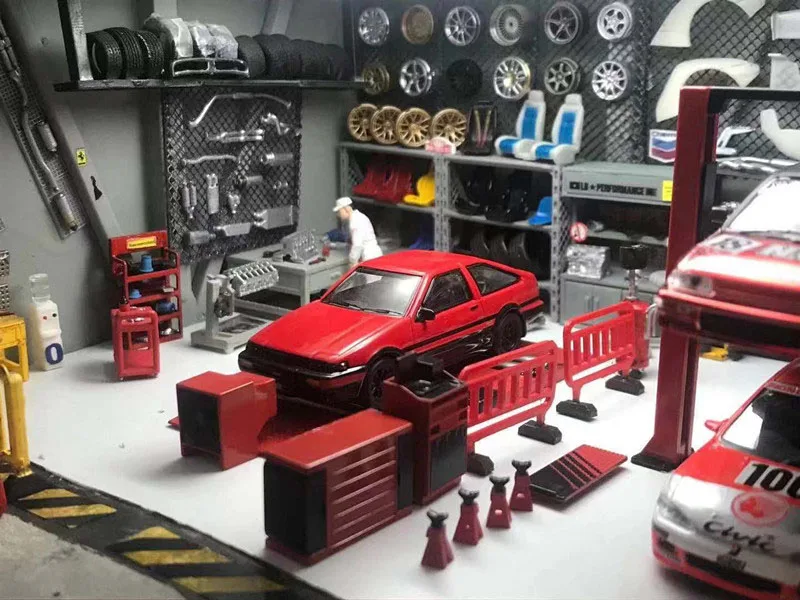 1:64 Garažas scenos remonto įrankis lydinio dalys diecast transporto priemonės žaislas metalo automobilio modelio surinkimo Krano padangų remonto mašina gerbėjų dovana
