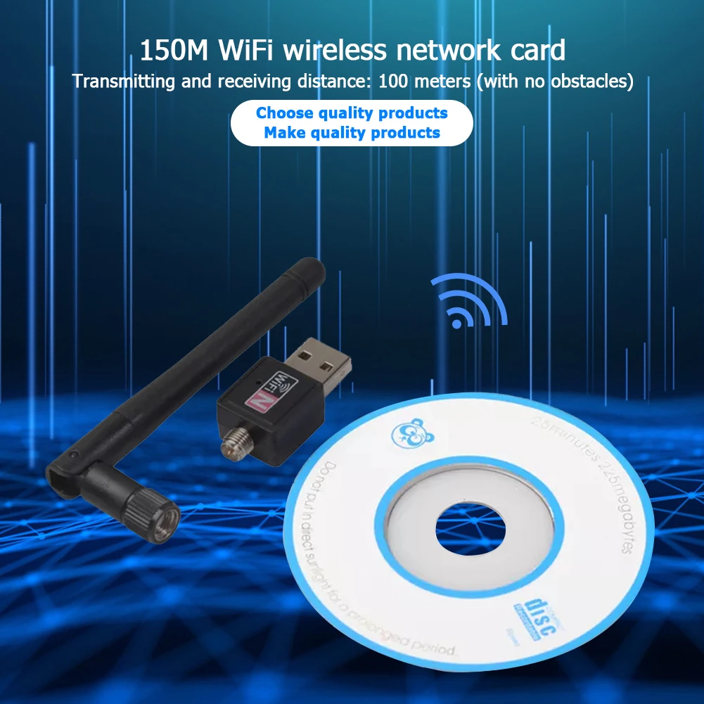 1pcs WiFi Adapteris, 5dB Antena 150Mbps USB 2.0, WiFi Dongle Belaidžio Tinklo Adapterį su išorine Antena