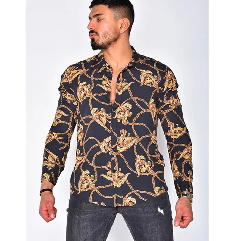 2021 Karšto Pardavimo Europos, Amerikos Vyrų Drabužiai Atsitiktinis Mados Atspausdinta Marškinėliai Single-Breasted Megztinis ilgomis Rankovėmis Gėlių Marškinėliai
