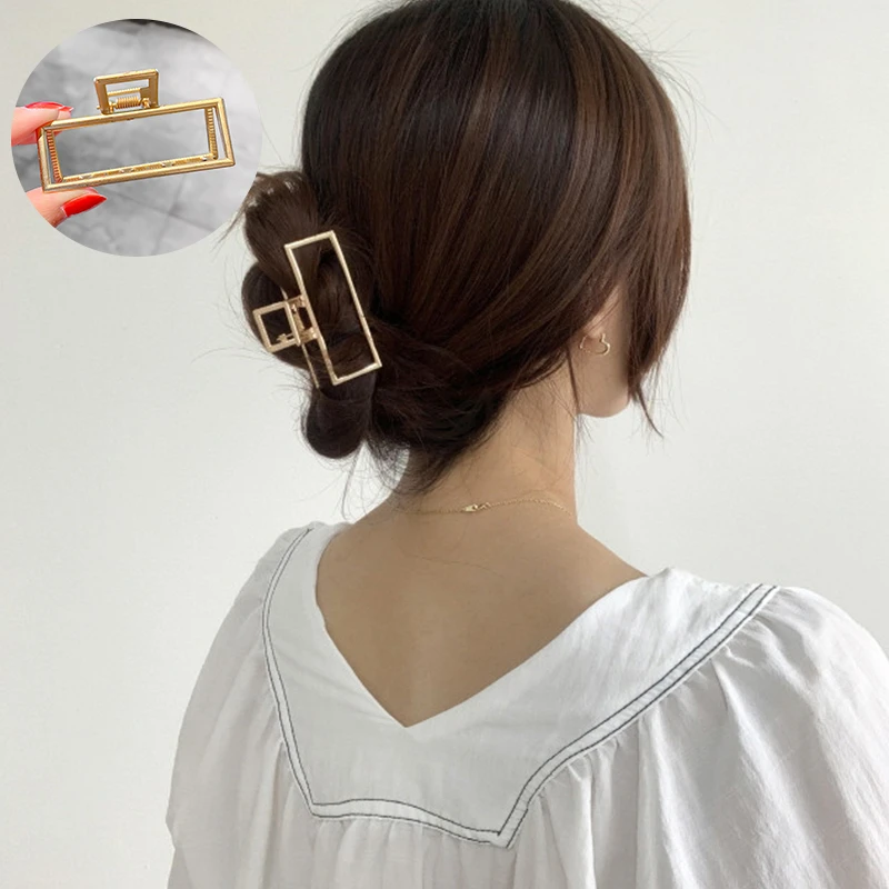 2021 Korėjos Naujų Plaukų Letena Barrettes Moterų Mados Mergaitė Metalo Geometrinis Tuščiaviduriai Iš Galvos Apdangalai, Plaukų Aksesuarų, Krabų Plaukų Įrašą