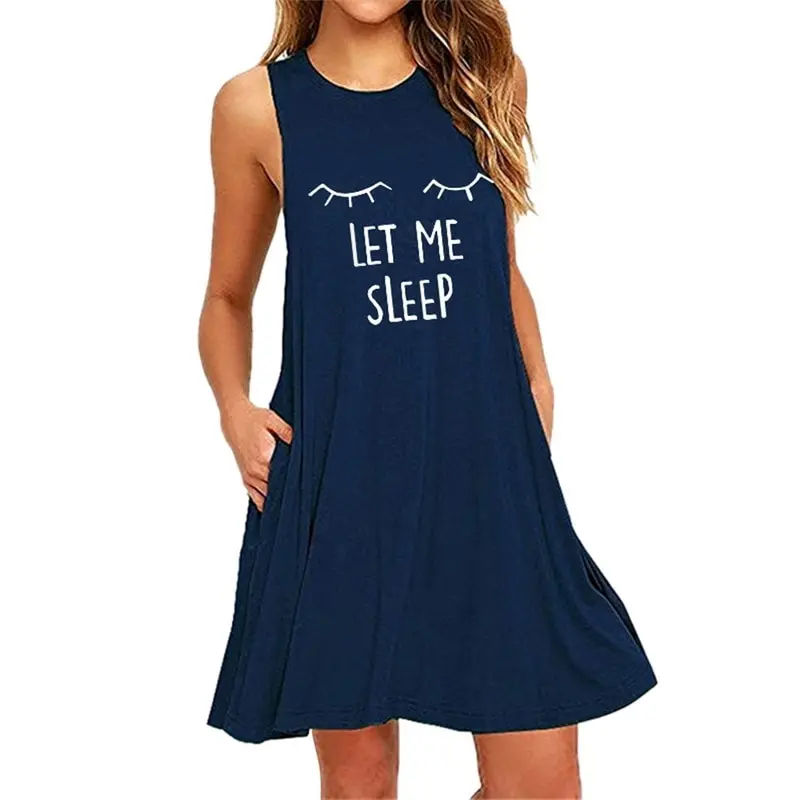 2021 Moterų Laišką Nightgowns Ir Sleepshirts Sleepwear Mielas Miego Marškinėliai Spausdinami Naktį Suknelė Be Rankovių Naktiniai Drabužiai