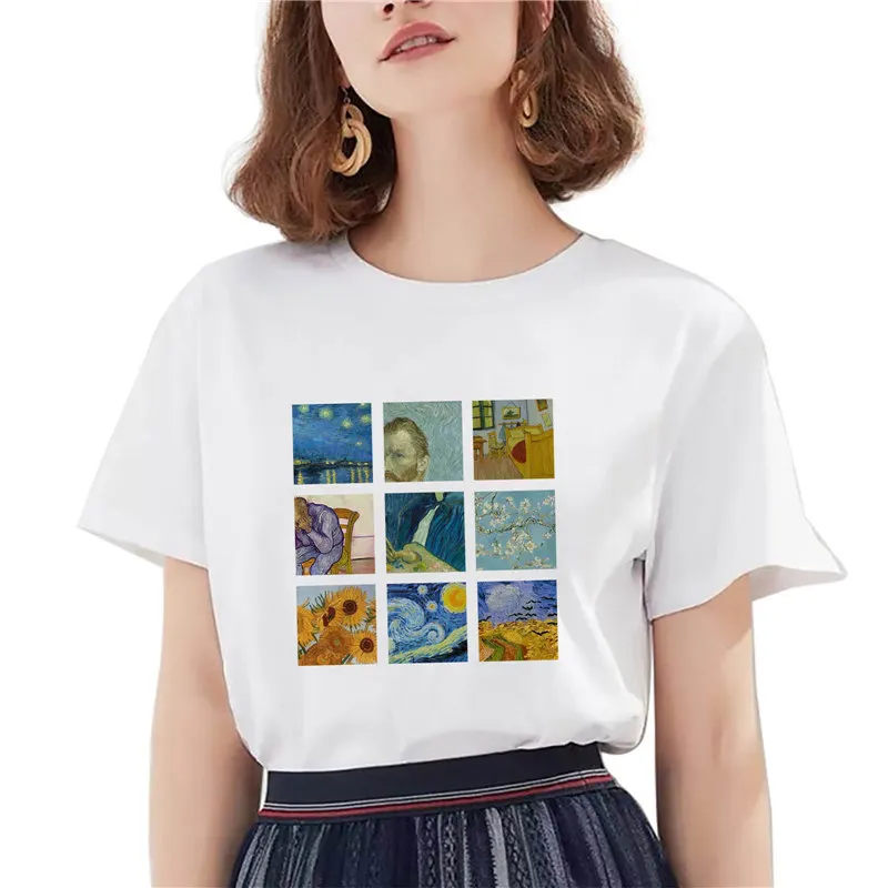 2021 Moterų Tshirts Derliaus Marškinėlius Moterų Tees Vincent Van Gogh Harajuku Estetinės Aliejaus Tapybai Trumpas rankovės Mados ponios viršūnės