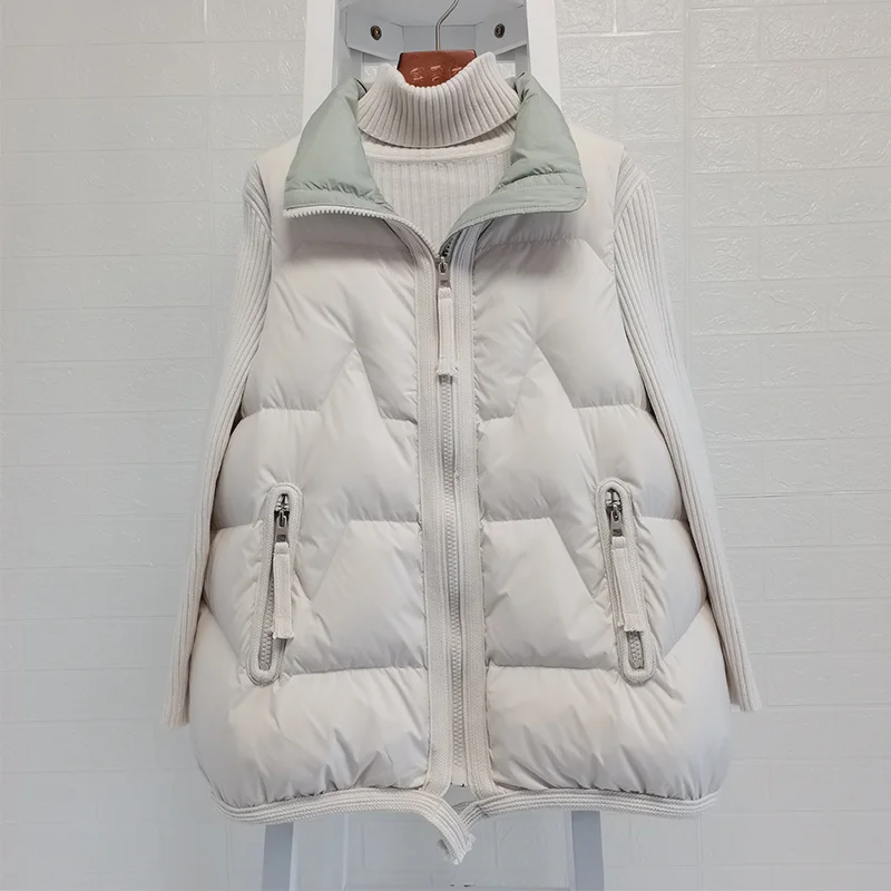 2021 Nauja Rudens Žiemos Ultra Light Baltųjų Ančių Pūkų Paltai Moterims Trumpą Liemenę Prarasti Užtrauktukas Rankovių Šuo-Striukė, Liemenė Outwear