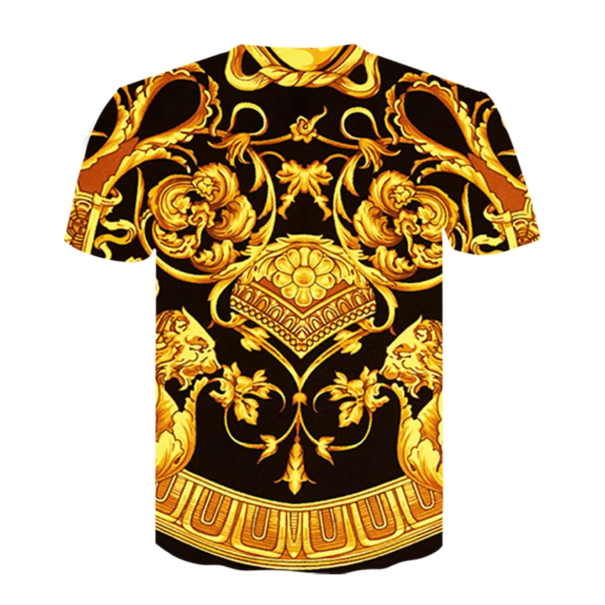 2021 Naujas Aukso Grandinės Spausdinti 3D T-shirt Vasaros Stiliaus trumpomis Rankovėmis Prabanga Royal Vyrų Hip-Hop T-shirt