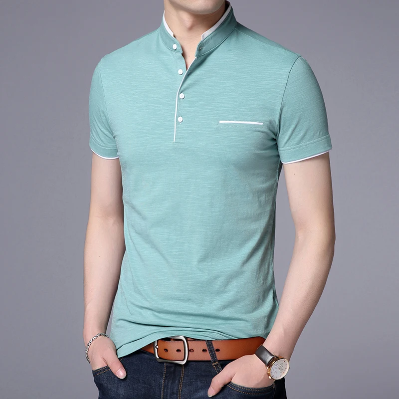 2021 Naujas Mados Prekės ženklo Polo Marškinėliai, vyriški Vasaros Mandarinų Apykaklės Slim Fit vientisos Spalvos Mygtuką, Kvėpuojantis Polo Atsitiktinis Vyrų Drabužiai.