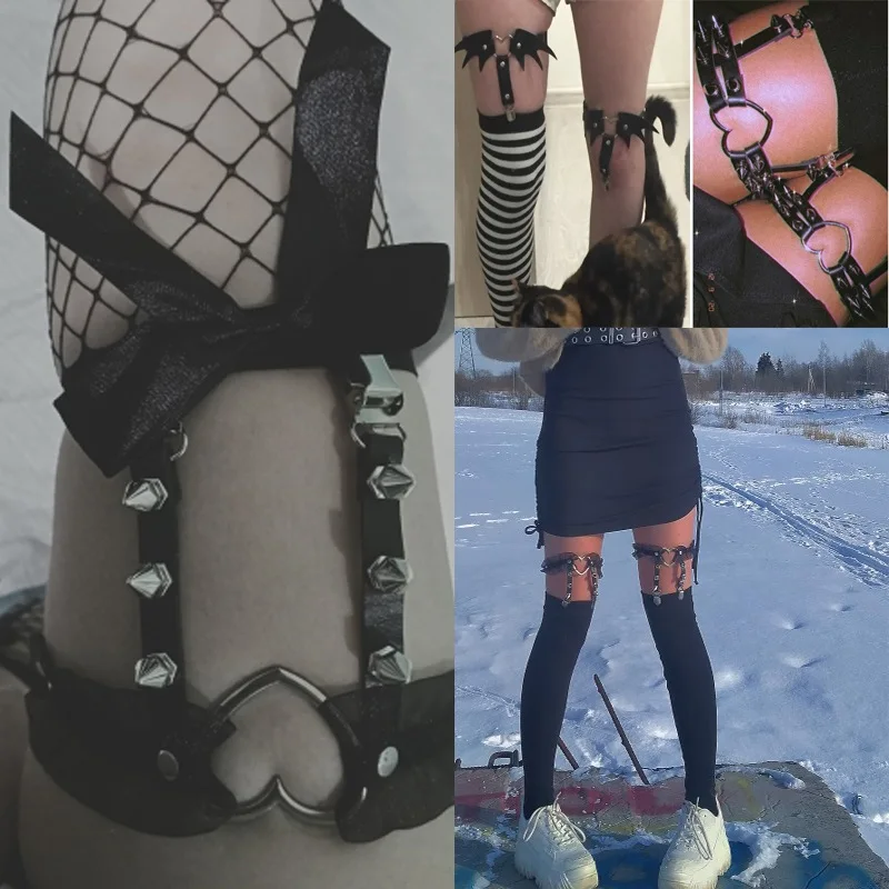 2021 Sexy Black Pu Oda, Širdis, Kojos, Prisegamų Kojinių Diržas Moterų Elastiniais Dirželiais Reguliuojama Šlaunų Panaudoti Mielas Punk, Gothic Priedai