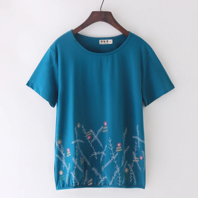 2021 Summer Tee Moterims Marškinėlius Šukuotinės Medvilnės trumpomis Rankovėmis Plius Dydis T-Shirt Spausdinimas Trumpas Rankovės Laisvi O-kaklo Viršūnes