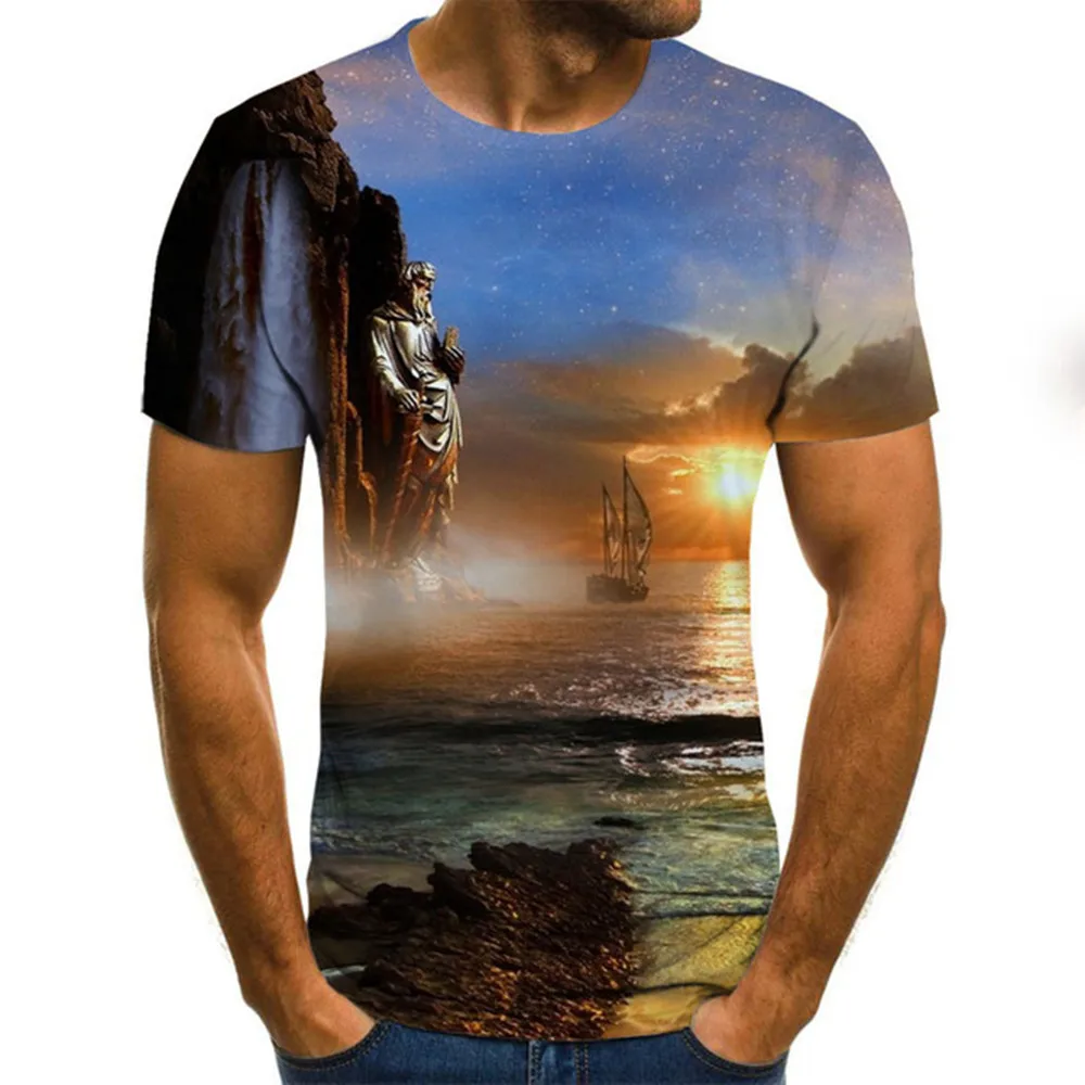 2021 Vasaros Naują Stilių 3D vyriški marškinėliai atsitiktinis trumparankoviai O-kaklo mados gamtos spausdinimo T-shirt vyrai TEE