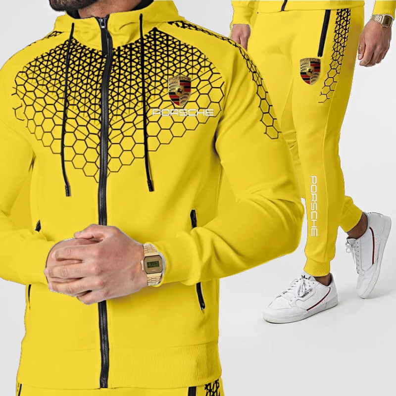 2021 Vyrams Pavasarį ir Rudenį Aukštos kokybės Mados 3D Sportinės aprangos Kostiumas Naujas ilgomis rankovėmis su Užtrauktuku Hoodie + Bėgimo Kelnes 2-piece Set