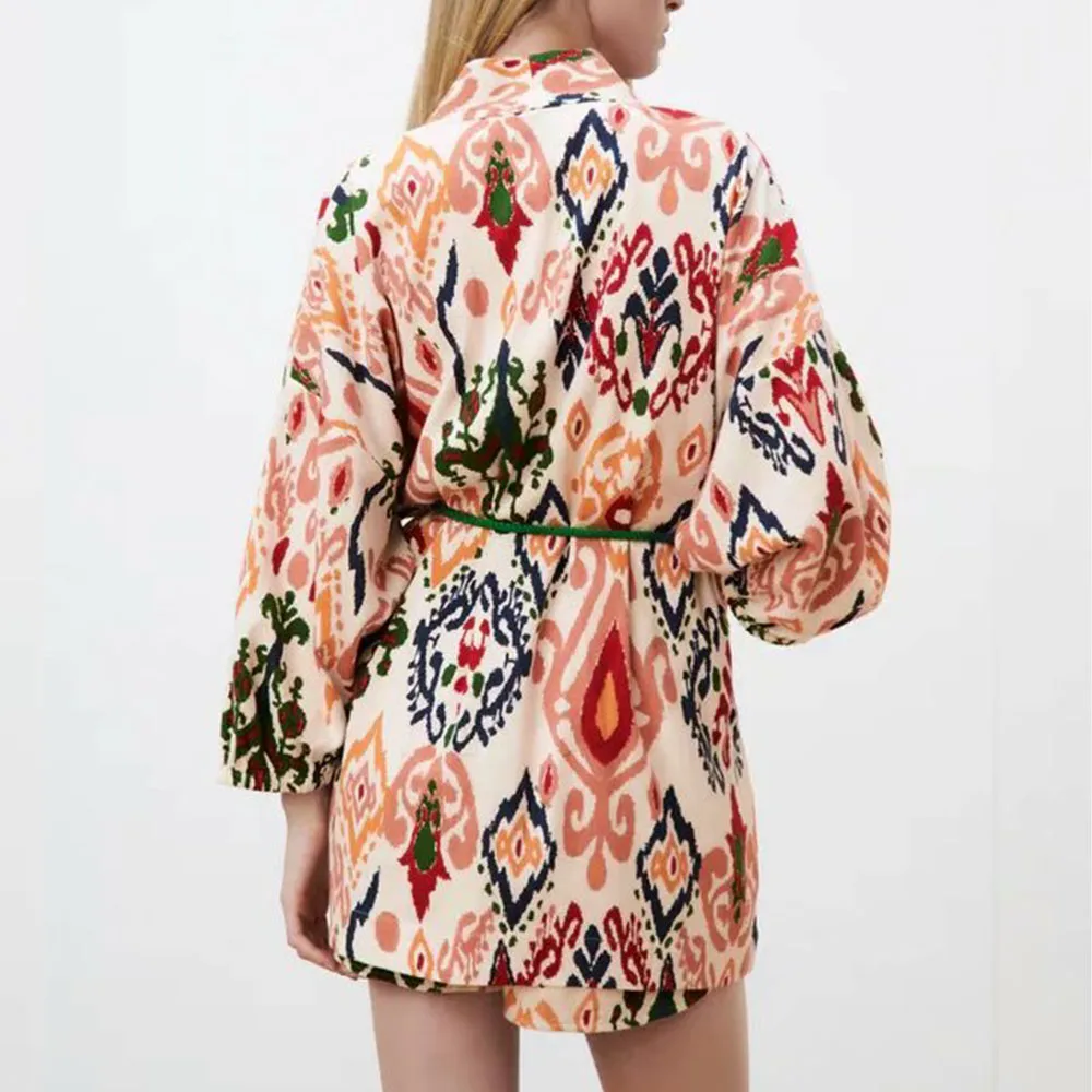 2021 Za Moterys Naujas Vasaros Mados Su Kišenėje Kimono Stiliaus Kailis Derliaus Ilgomis Rankovėmis Pririšti Moterų Viršutiniai Drabužiai Prašmatnus Overshirt