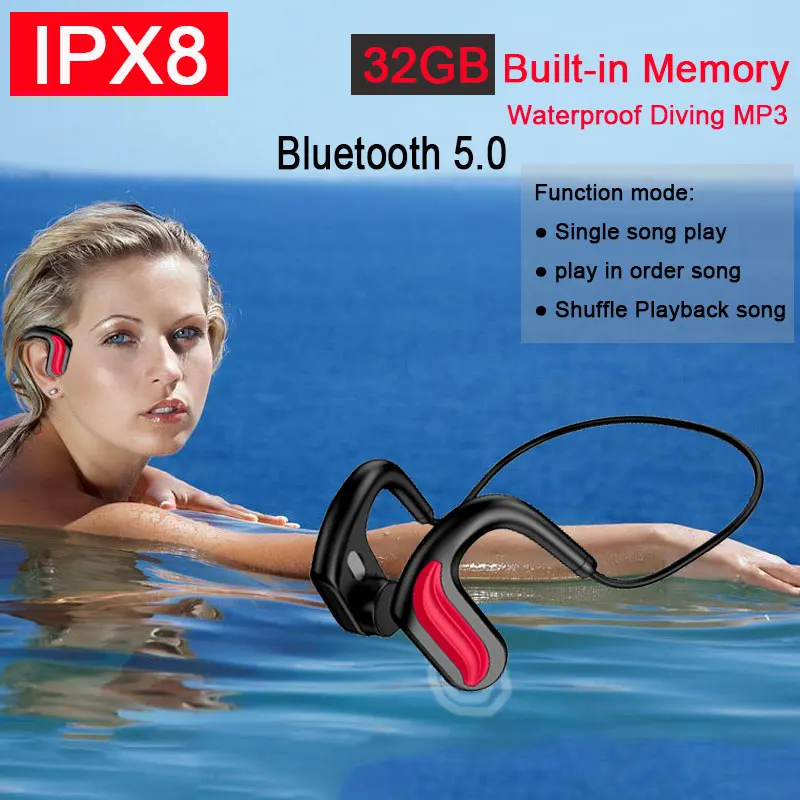 2021New IPX8 Vandeniui MP3 Muzikos Grotuvas 32GB Vidinė Atmintis Plaukimo, Nardymo Ausinės Kaulais Ausinių sportas/iš MP3