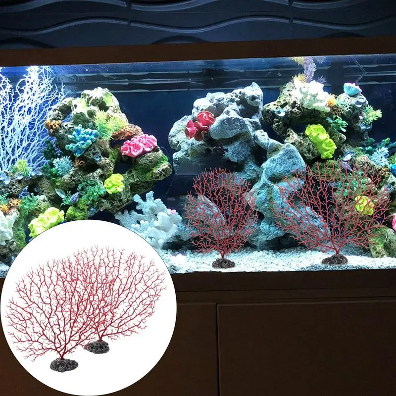 2vnt Žuvų Bakas Modeliavimas Jūros Ventiliatorius Koralai Plastikinių Vandens Augalų Dekoro Dirbtinės Plastikinės Tieshu Koralų Filialas (Vidutinio Dydžio)