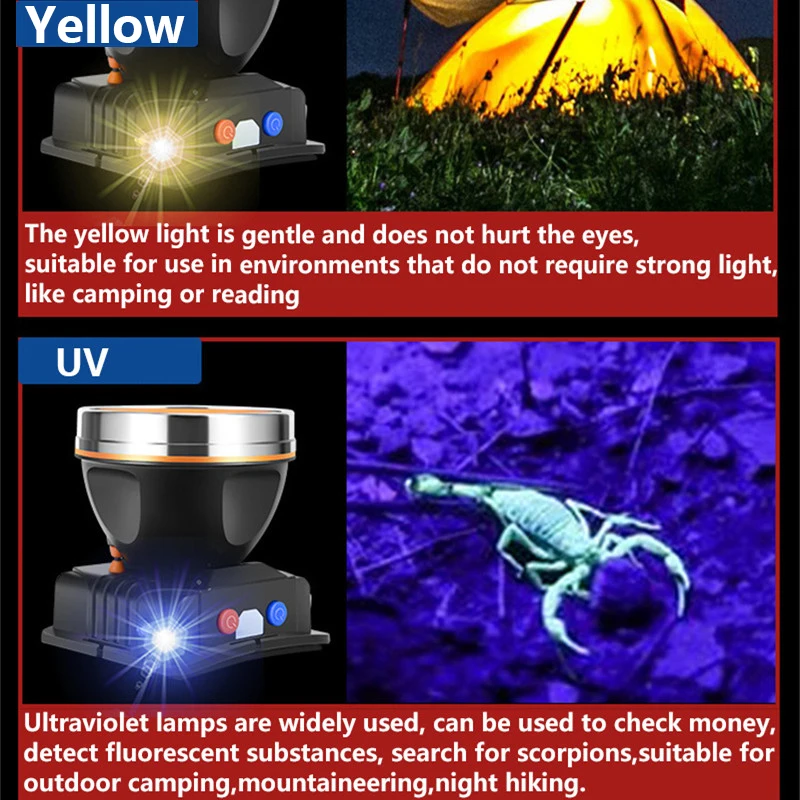 300000LM XHP100 Galingas 3in1 UV Led Žibintai Vandeniui Priekiniams USB Įkrovimo Ultravioletinių spindulių Lempa, Lauko Kempingas Galvos Žibintuvėlis