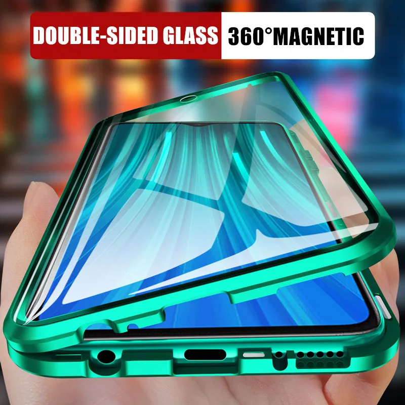 360 Magnetinio Adsorbcijos Metalo Atveju Xiaomi Redmi Pastaba 9 8 7 K20 Pro 8T 8A Mi 10 Pastaba Lite 9T Pro F1 Dvipusis Stiklo danga