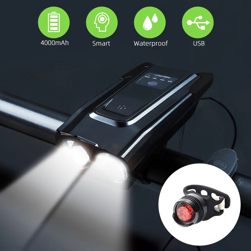 4000mAh Smart Indukcijos Dviračių Priekinių žibintų Komplektas USB Įkrovimo 800 Liumenų LED Žibintas su Ragų Dviračio Lempa Dviračių Žibintuvėlis
