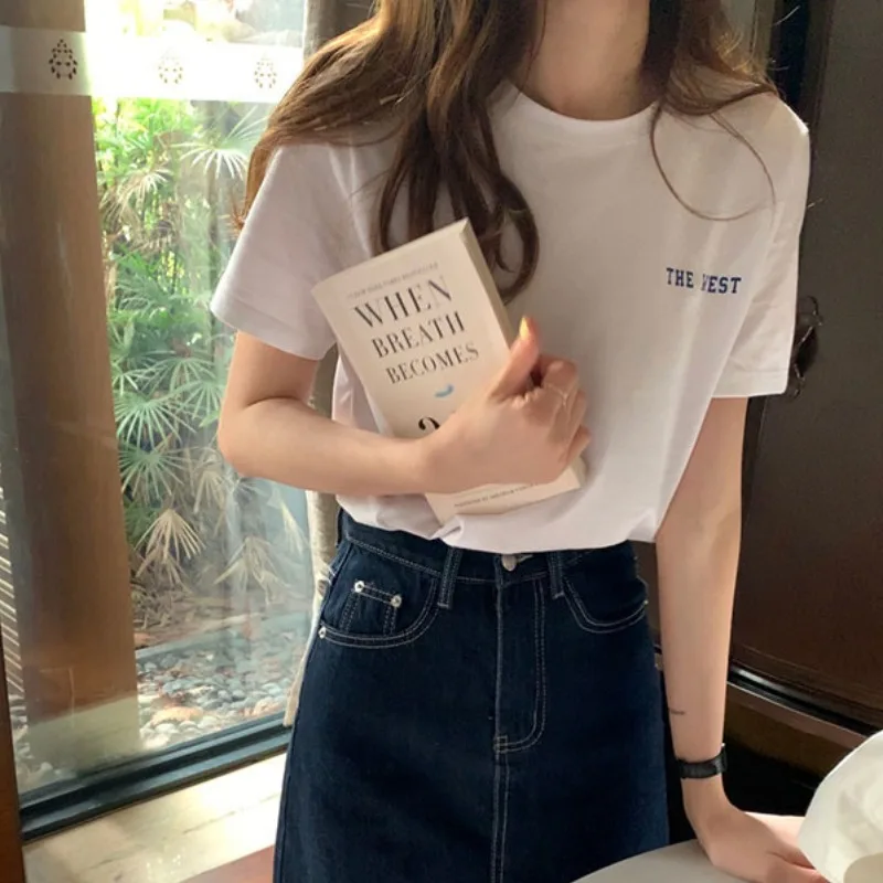 4Colors Vasaros korėjiečių Raštą spausdinti Pagrindinio trumpas rankovės marškinėliai, moteriški marškinėliai, femme moterims topai 2021 (X1918