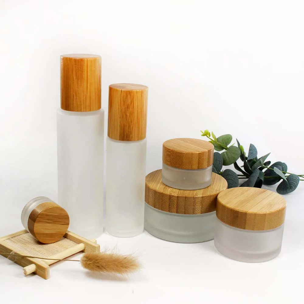 50pcs 20~100ml Stiklo Matinio bambuko dangtelio, buteliukas ,tepalo siurblio ir purškimo siurblio butelis kosmetikos pakuotės didmeninės ir mažmeninės prekybos