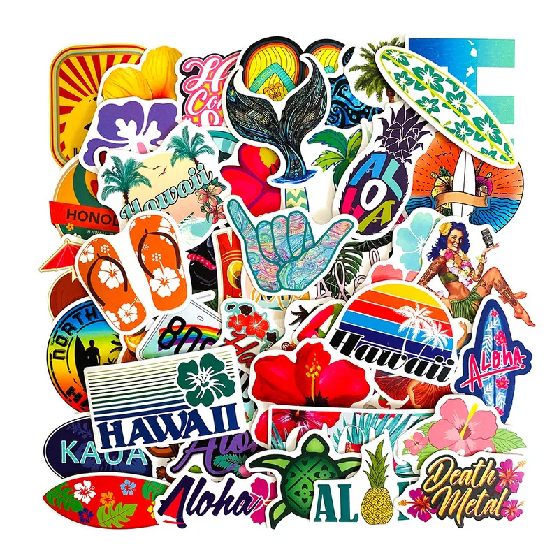50pcs Havajai Atogrąžų Paplūdimio Vasaros Hibiscus Flower Animacinių filmų Lipdukai 