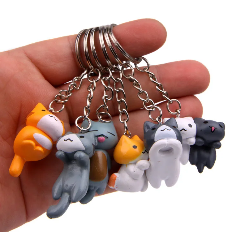 6PCS Mielas kawaii katė animacinių filmų kilnojamojo lėlės žaislas kūrybos key chain automobilio raktų žiedas anime korėjos porą pagalvių pakabukas