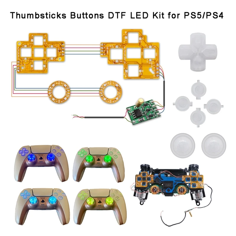 87HA Luminated D-Pad Thumbsticks Veido Mygtukai Žaidimas Šviesos 6-Spalvų LED Komplektas PS5 Valdiklio Priedai