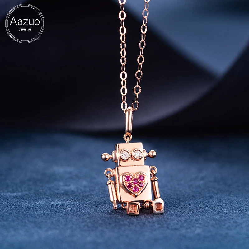 Aazuo 18K Rose Gold Gamtos Ruby Nekilnojamojo Deimantų Mados Mielas Judėti Robotas Nepriklausomo su Grandinės Karoliai talentingas Moterų Au750