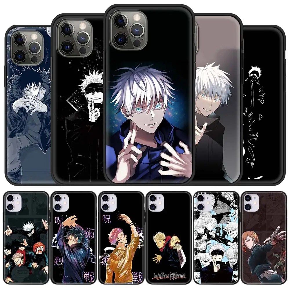 Anime džiudžiutsu kaisen Telefono dėklas Skirtas iPhone 11 Pro XS XR X Padengti Funda iPhone 12 Pro Max 7 8 Plus SE 2020 Juoda Korpuso