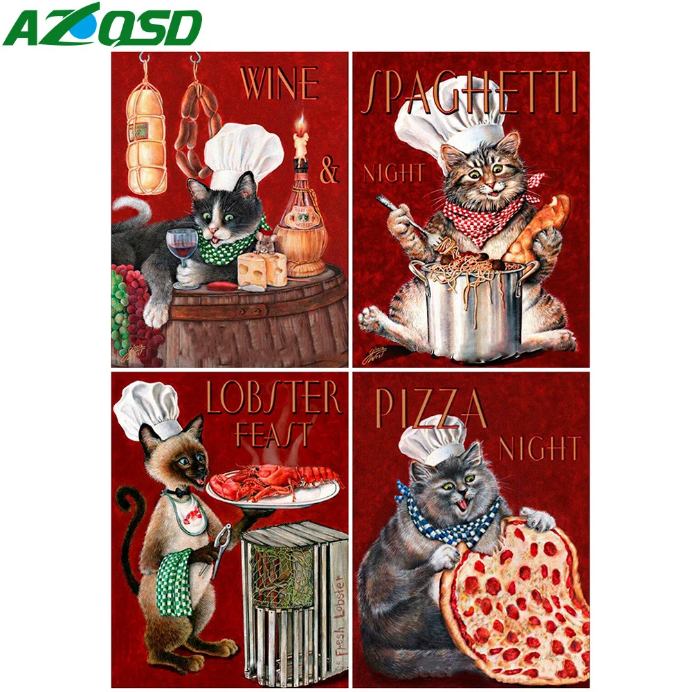 AZQSD Visą Raundą Gręžimo Diamond Siuvinėjimo Katė Virtuvės Mozaikos Vaizdą Strazdų Diamond Tapybos Gyvūnų Namų Dekoro