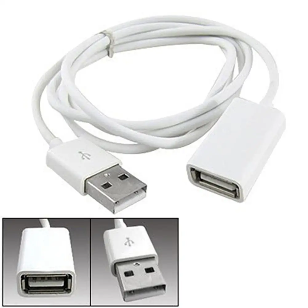 Baltos spalvos PVC Metaliniai USB 2.0 Vyrų ir Moterų Pratęsimo Adapterio Kabelis Laidas 1m 3Ft Kompiuterį, raštinės reikmenys