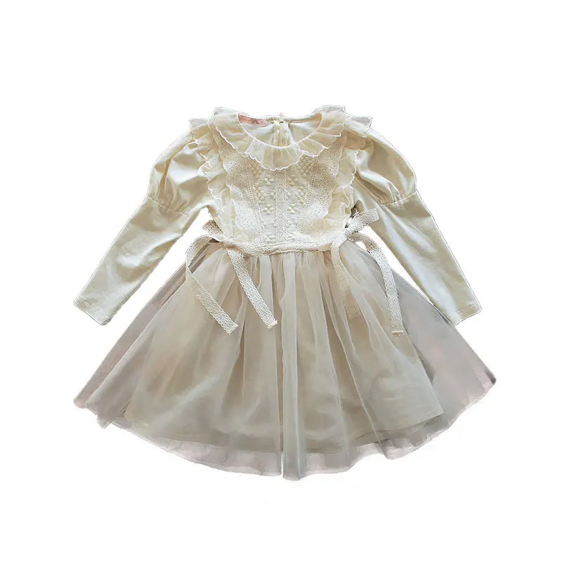 Bamblys Merginos Nėrinių Suknelė 2021 M. Pavasarį Naujas Lėlės Apykaklės Burbulas Rankovėmis Mergytė Princesė Suknelė Gėlių mergaičių Suknelės Vestuvėms