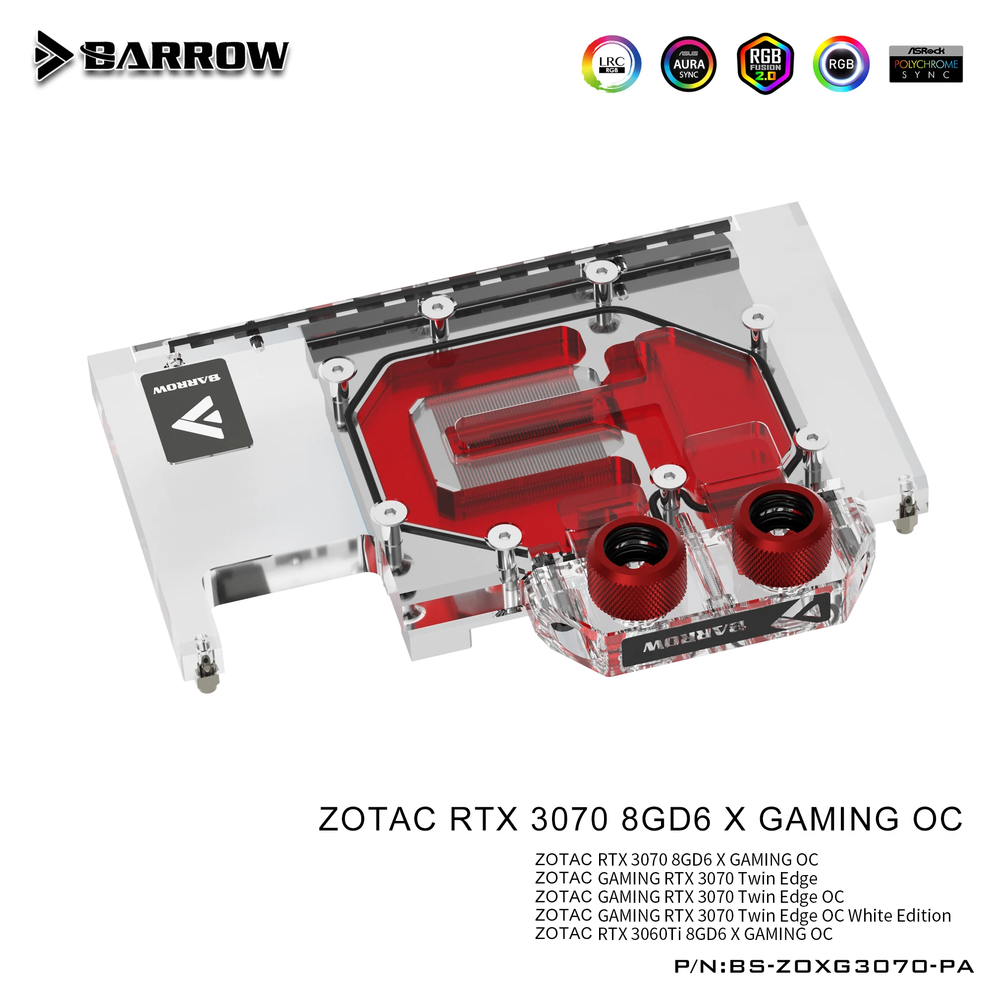 Barrow 3070 GPU Vandens Blokas ZOTAC Geforce RTX 3070 X-ŽAIDIMŲ OC, Pilnas draudimas ARGB GPU Aušintuvo, BS-ZOXG3070-PA