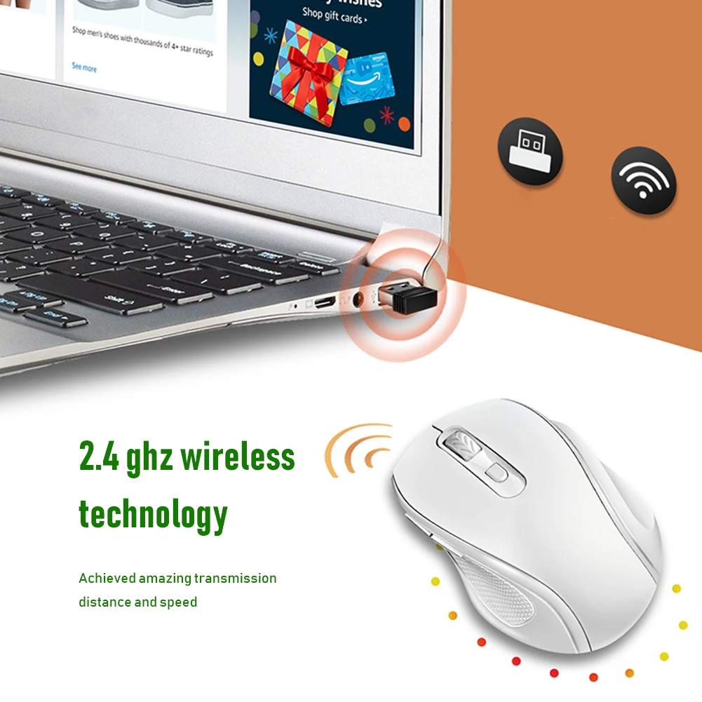 Belaidės Pelės, Ergonomiškas Kompiuterio Pelės PC Optinis Mause su USB Imtuvą 6 mygtukai 2.4 Ghz Wireless Peles 1600 DPI Nešiojamas