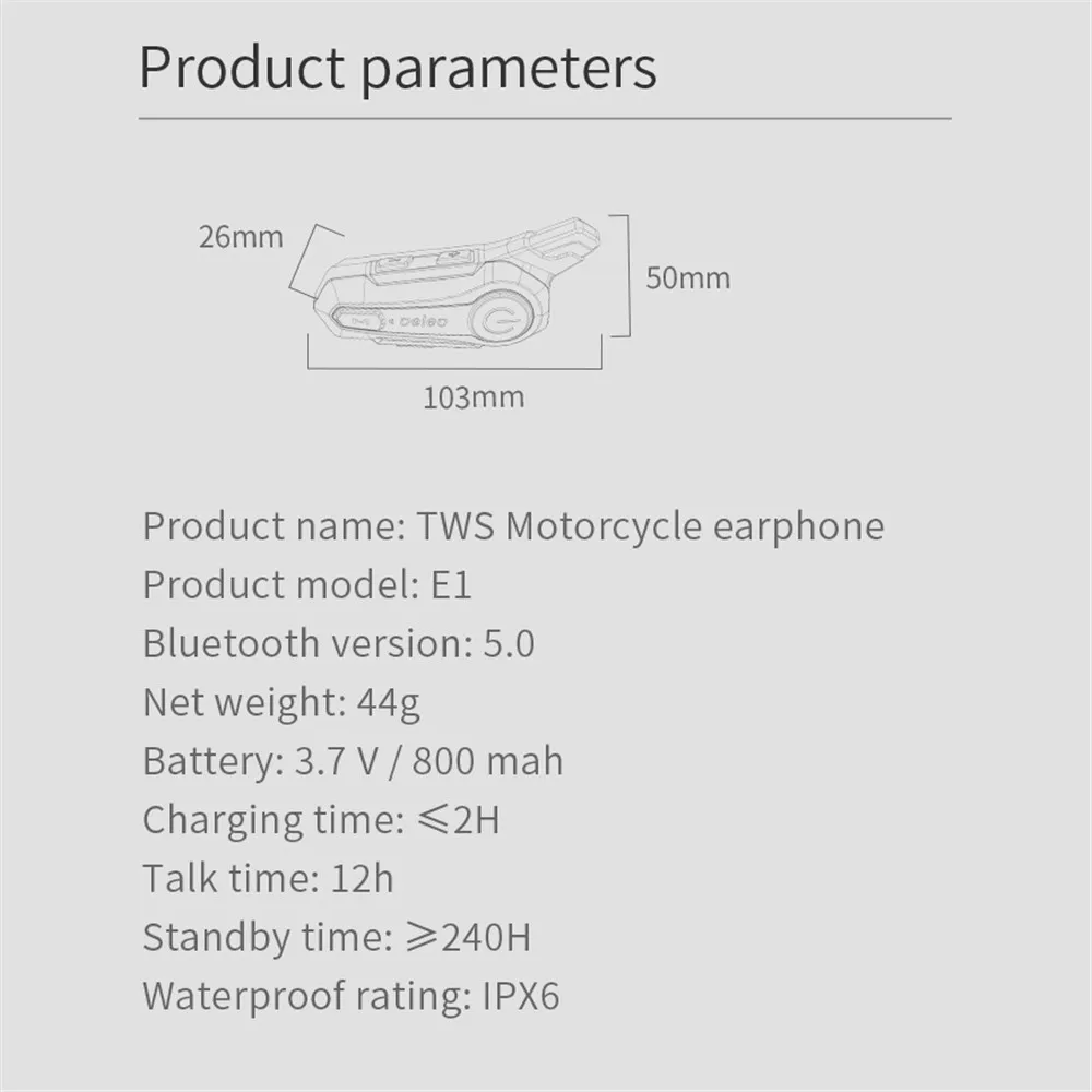 Bluetooth 5.0 Šalmas Domofonas Šalmas Motociklų laisvų Rankų įranga laisvų Rankų įranga Tinka Priekiniai ir Galiniai Domofonas Built-In 800 Mah Baterija