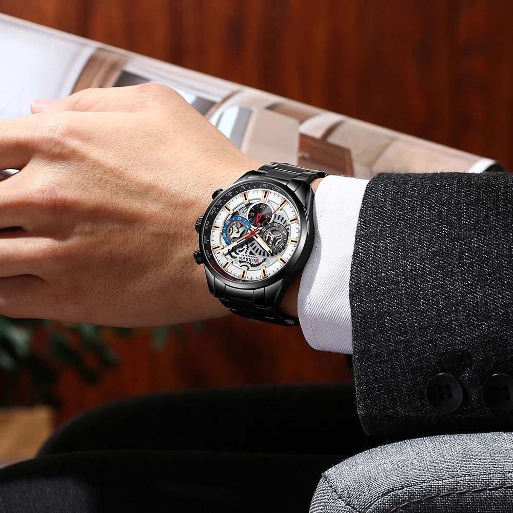 CURREN Prabangos Prekės ženklo Žiūrėti Vyrų Laikrodis Su Šviesos Rankas Sporto Chronograph Laikrodis Nerūdijančio Plieno Relogio Masculino 8391