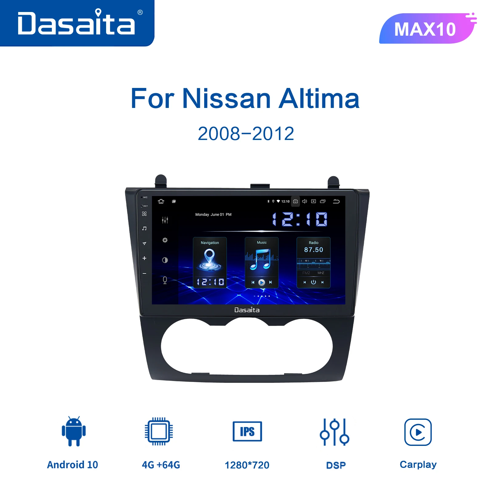 Dasaita 1 Din Car Auto Radijo Android10.0 Nissan Altima. 2008 M. 2009 M. 2010 M. 2011 m. 2012 Automobilio garso sistemos Multimedia Sistema 10.2