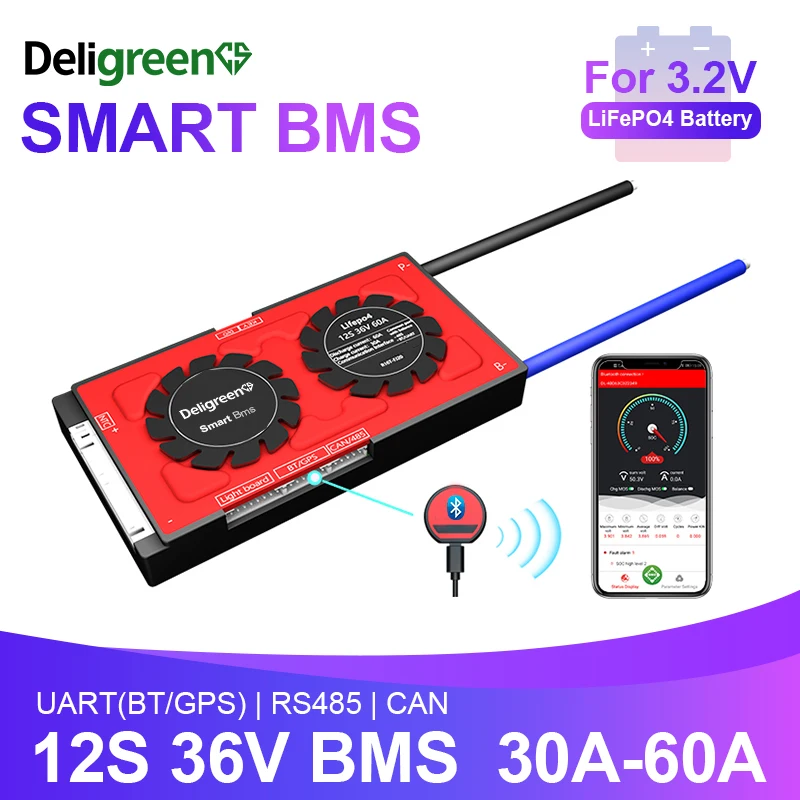 Deligreen 3.2 V BMS 12S 30A 40A 60A smart UART 485 GALI 