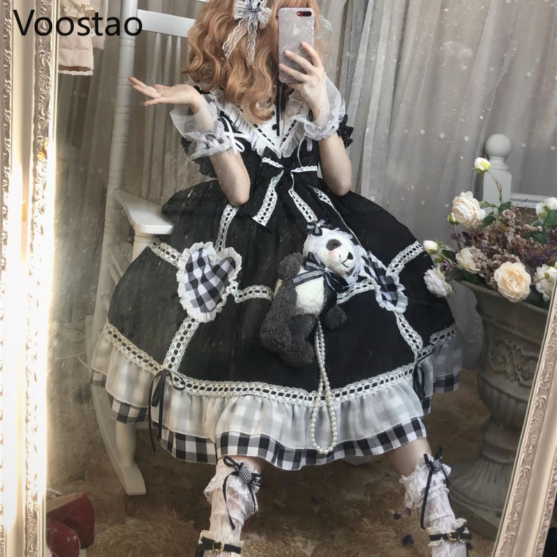 Derliaus Gothic Lolita Lėlės Suknelė Moterims Mielas Sailor Apykaklės Triušio Ausys, Trumpas/Ilgas Rankovėmis Suknelė Viktorijos Mergaičių Saldus Šalis Suknelė