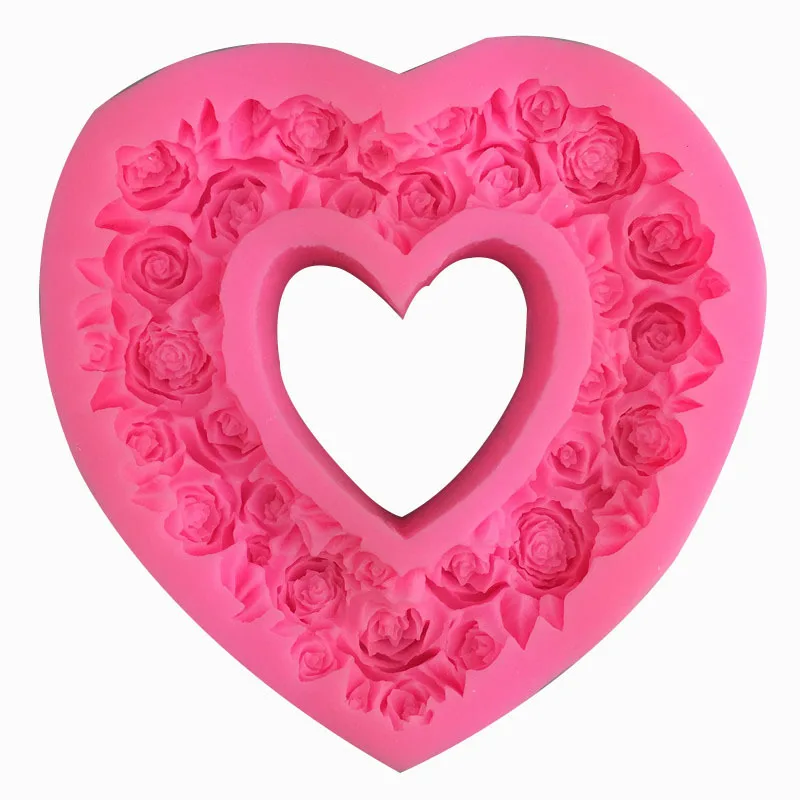 Didelis Rose Širdies Vainikas Silikono Maisto geras Pelėsių Didelis Širdies Formos Rose Silikono Formos Tortas Dekoravimo Priemonės, Muilas, Pyragas Pelėsių