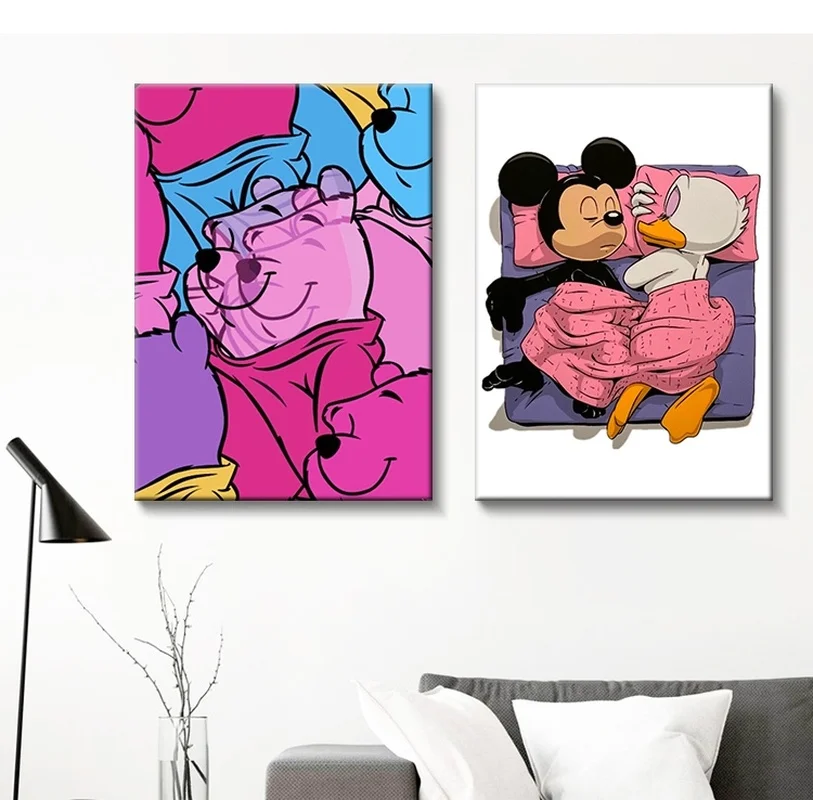 Disney Animacinių filmų, Anime, Plakatai, Drobė, Tapyba Donaldas Pūkuotukas Bear Mickey Mouse Plakatai Sienos Meno Nuotrauką Kambarį Dekoro