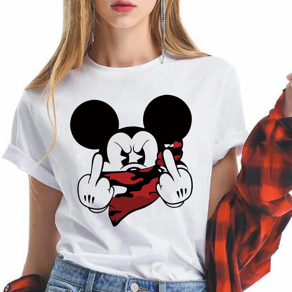 Disney marškinėliai Moterims Minnie Bučiniai Mickey Meilės Grafinis Marškinėliai Vasarą Europos Mados Ropa Estetinės Marškinėliai, Ponios Y2k Viršūnės