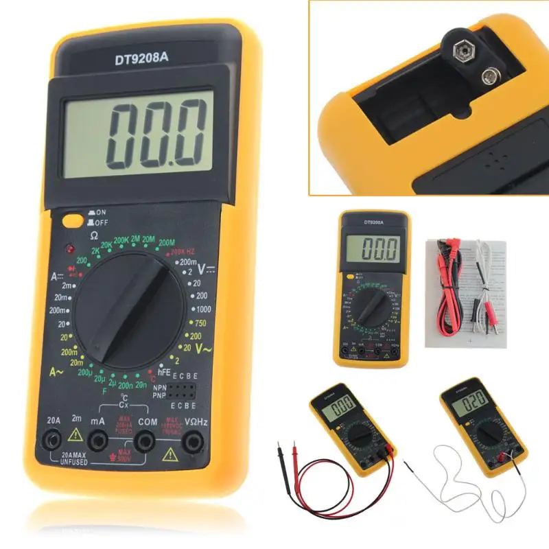 DT9208A Profesionalus LCD Skaitmeninis Multimetras Elektros Nešiojamą Ammeter Voltmeter Atsparumas Talpą, Testeris AC DC