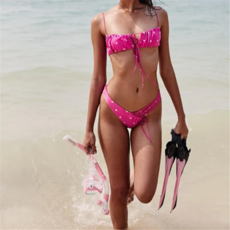 Dviejų dalių Bikini Moterims Moteriški Vasaros Seksualus maudymosi Kostiumėliai, Polka Dot Spausdinti Tvarstis Paplūdimio Bikini Mados maudymosi kostiumėlį Moterų Plaukimo Kostiumas