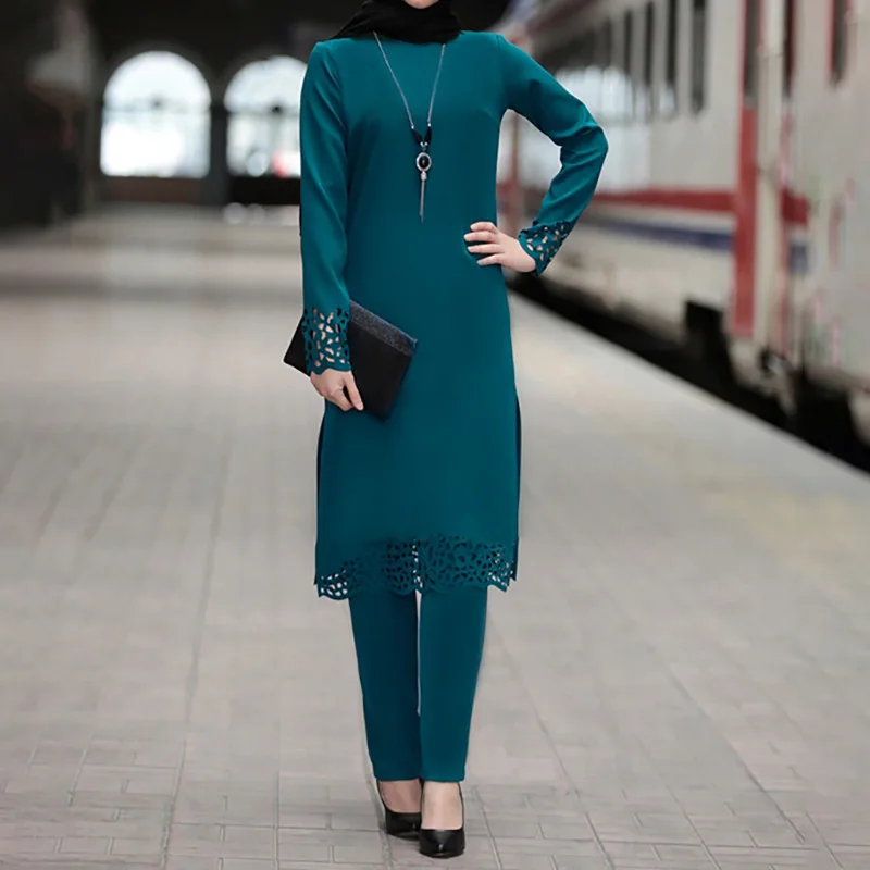 Dviejų Dalių Rinkinys Moterims Pakistano Suknelė Shalwar Kameez Musulmonų Suknelės + Kelnės 2021 Moteris Derliaus Plius Dydis Naujų Musulmonų Aprangos Drabužių