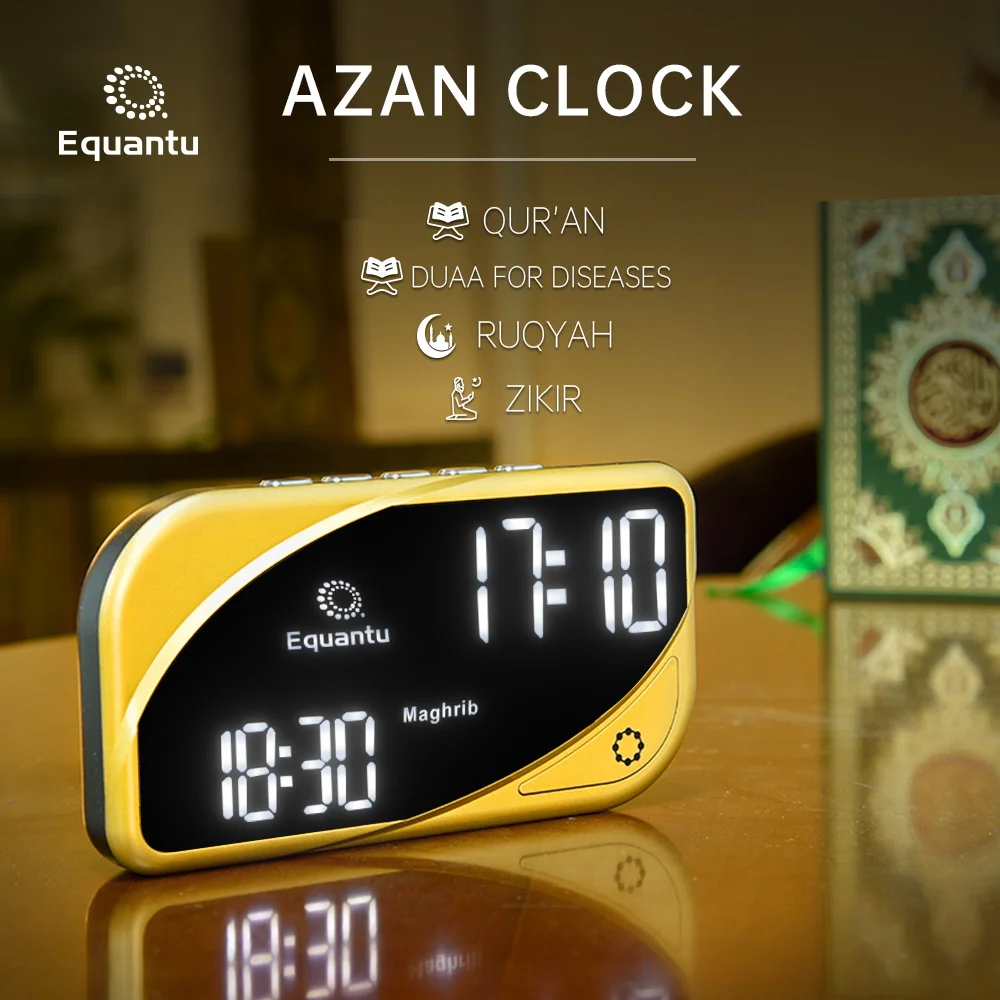 Equantu islamo lentelė adha sieninis laikrodis žadintuvas laiko maldai kaaba al fajr azan mini laikrodis su korano garsiakalbis