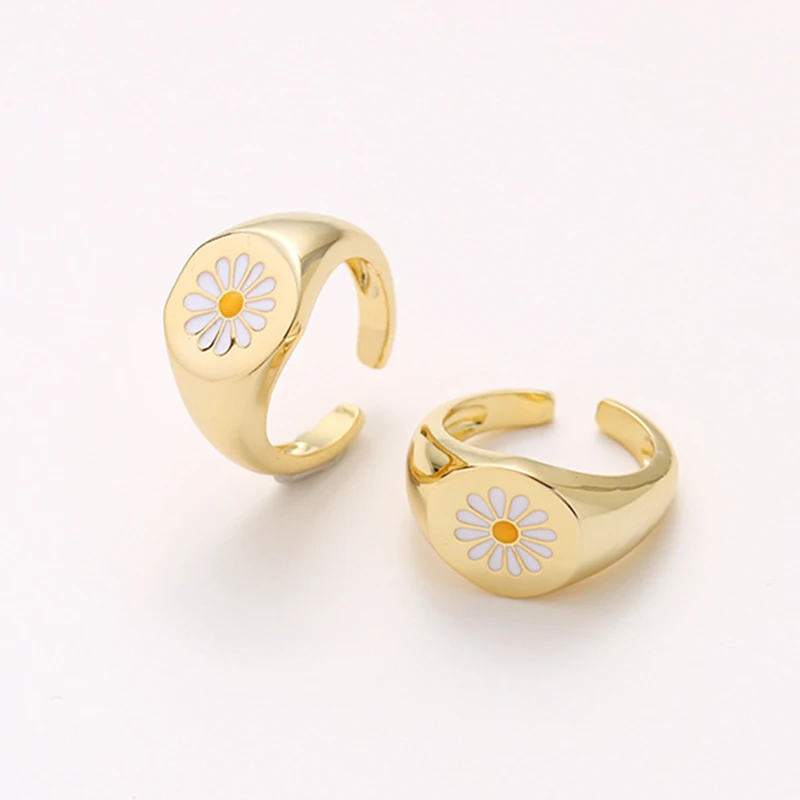 Estetinės Žiedai Moterims Derliaus Mielas Gėlių Daisy Reguliuojamas Aukso Žiedas Emalio Šalies Pora Žiedus Dovana Korėjos Stiliaus Papuošalai