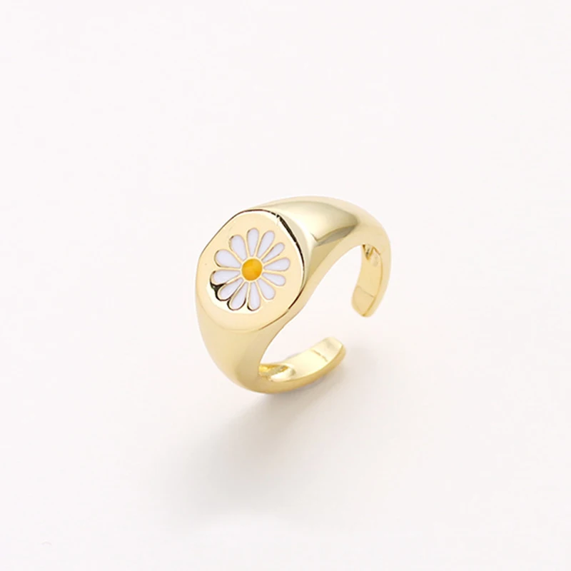 Estetinės Žiedai Moterims Derliaus Mielas Gėlių Daisy Reguliuojamas Aukso Žiedas Emalio Šalies Pora Žiedus Dovana Korėjos Stiliaus Papuošalai