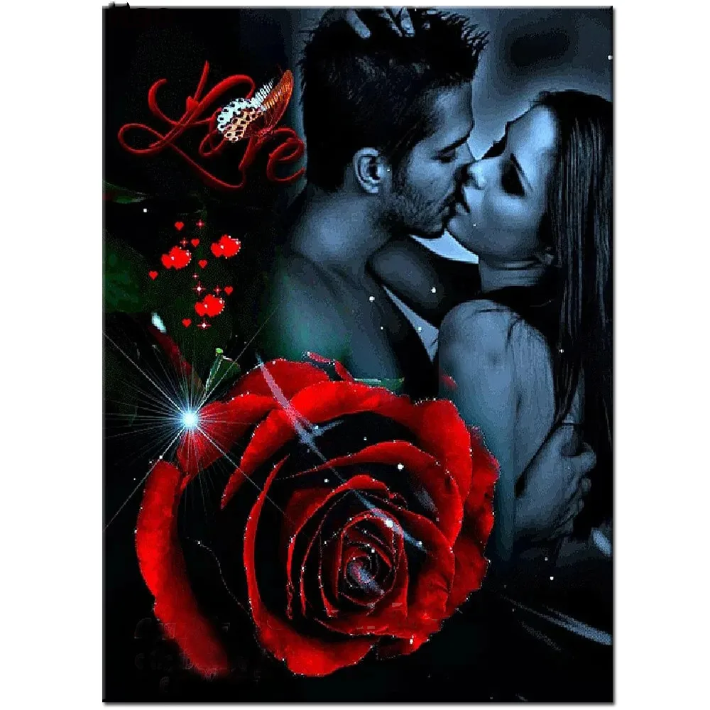 Fantazijos brangioji kiss 5D Kvadratinių/apvalus Deimantas Siuvinėjimo raudona rožė, mėnulio jūros vyras ir moteris Mozaikos modelis Diamond Tapyba,G942