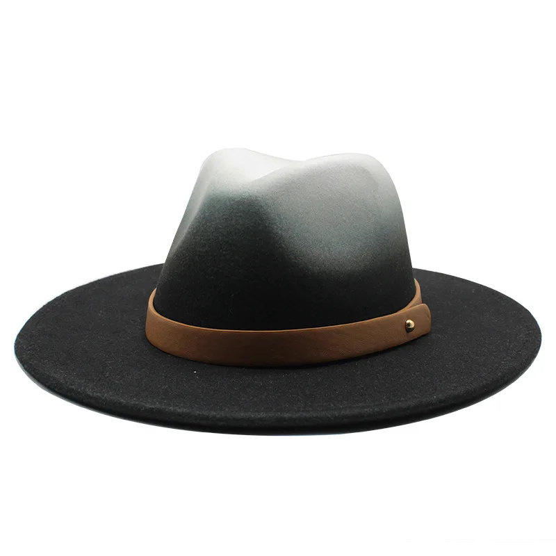 Fedora skrybėlę juostos diržo sagtis fascinator veltiniai skrybėlės vyrų pločio kraštų rudens žiemos Dviejų spalvų gradientas naujas klasikinis prabangos moterų skrybėlės
