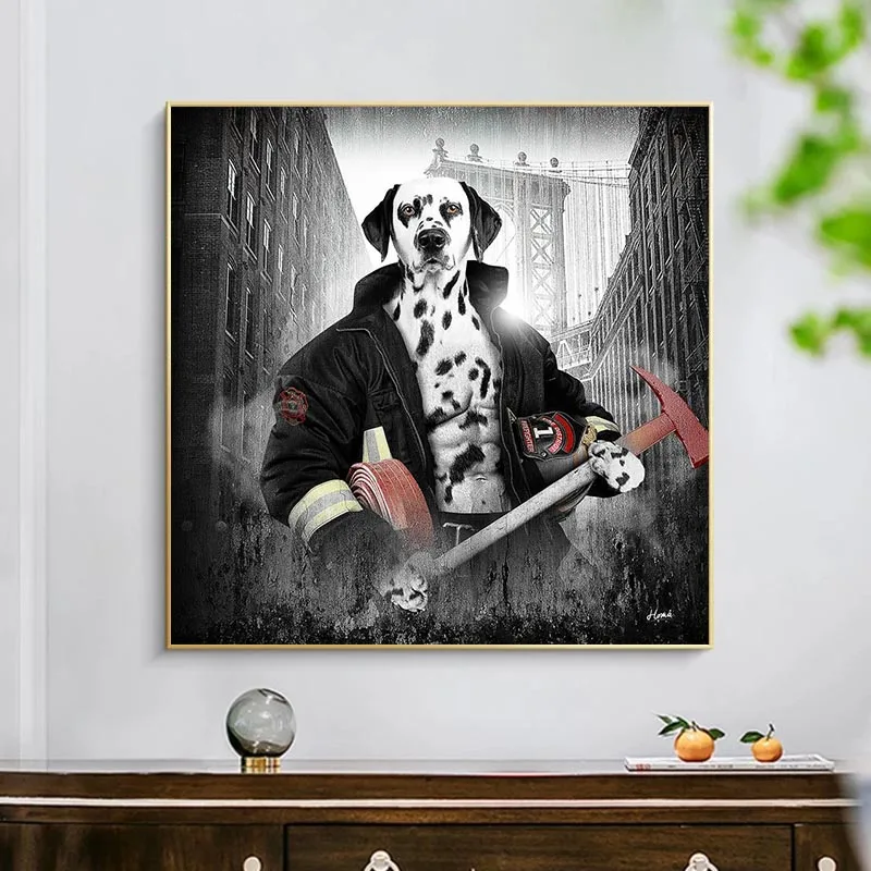 Fireman Style Animals Canvas Painting Interesting Animals Posters and Prints Nordic Wall Art Picture for Living Room Decor