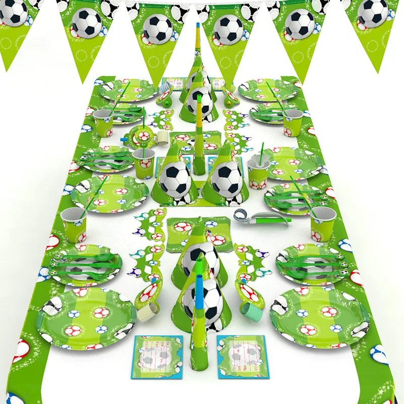 Futbolo Vienkartiniai Šalies Stalo Rinkiniai Vaikams Gimtadienio Apdailos Futbolo Plokštė Taurės Vystymo Peilis Šaukštas Šalies Prekių